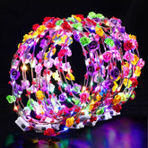 Cosweet LED flower crown close-up reveals soft petals and warm glow for weddings.