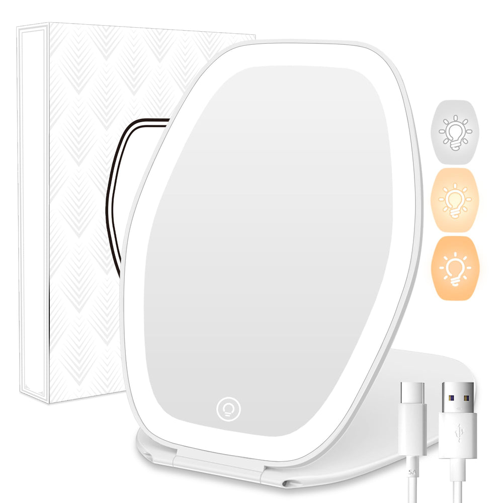 COSYGLOW travel makeup mirror with light showcasing three color lighting options.