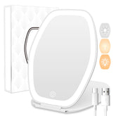 COSYGLOW travel makeup mirror with light showcasing three color lighting options.