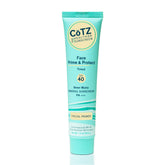 CoTZ Face Prime & Protect tinted mineral sunscreen tube closeup shows weightless matte finish