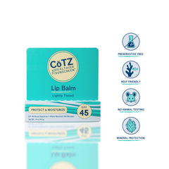 CoTZ Lip Spf 45 balm open to reveal moisturizing texture.