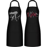 Coume rose-red hair stylist apron front view with rhinestones for stylish salon wear.
