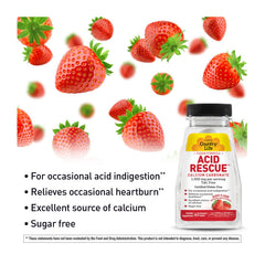 Country Life Acid Rescue berry flavor chewables offer sugar-free relief with pleasant taste.