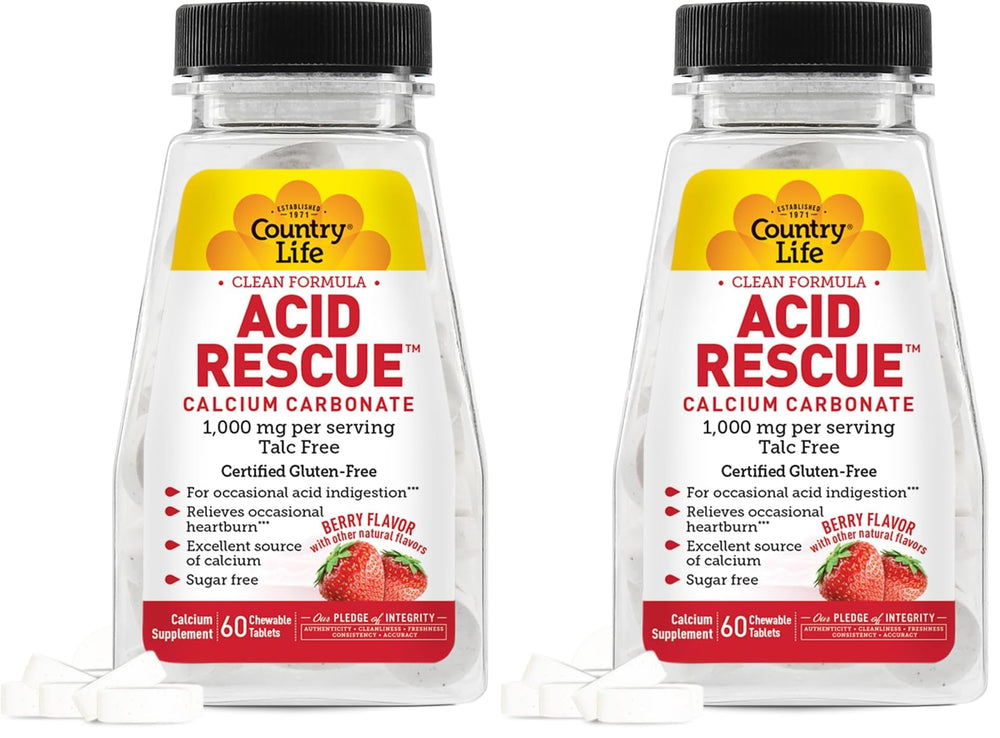 Country Life Acid Rescue bottle for convenient on-the-go heartburn relief.