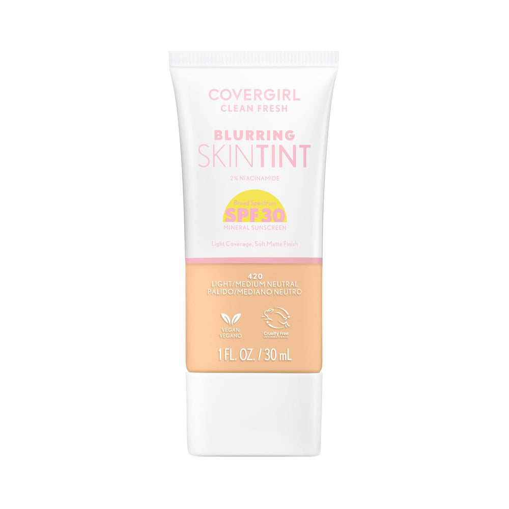 COVERGIRL Clean Fresh Blurring Skin Tint bottle front shows lightweight, buildable coverage