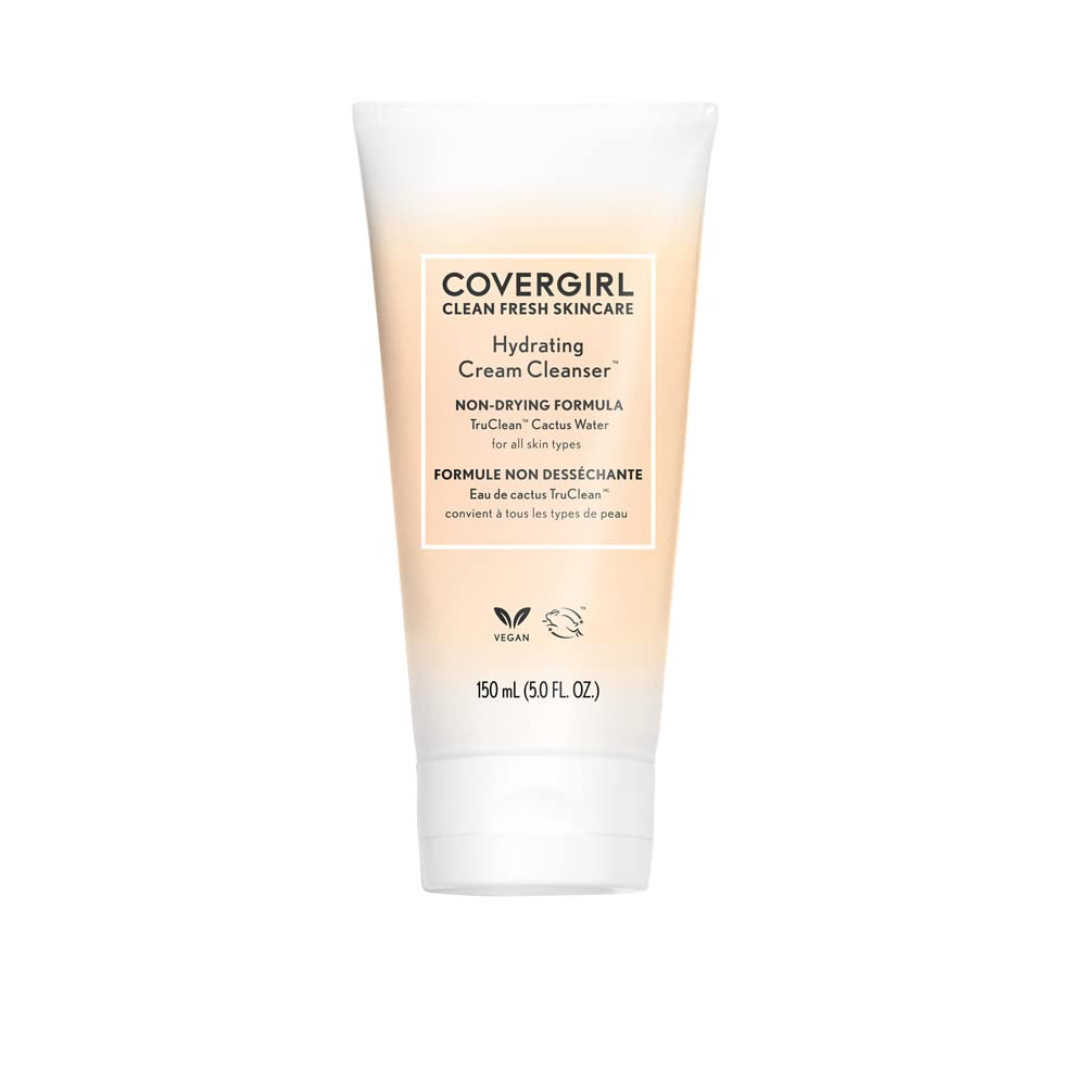COVERGIRL Clean Fresh Hydrating Cream Cleanser bottle closeup; gentle hydration for daily cleanse