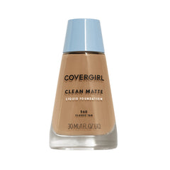 CoverGirl Clean Oil Control Liquid Makeup Classic Tan 560 bottle with pump shows oil-absorbing matte finish.