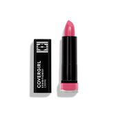 COVERGIRL Exhibitionist Cream Lipstick Rose Paradise en boca, color intenso y duradero.