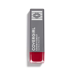 CoverGirl Exhibitionist Ultra Matte Lipstick Sweeten Up packaging close-up showing sleek design and cruelty-free branding
