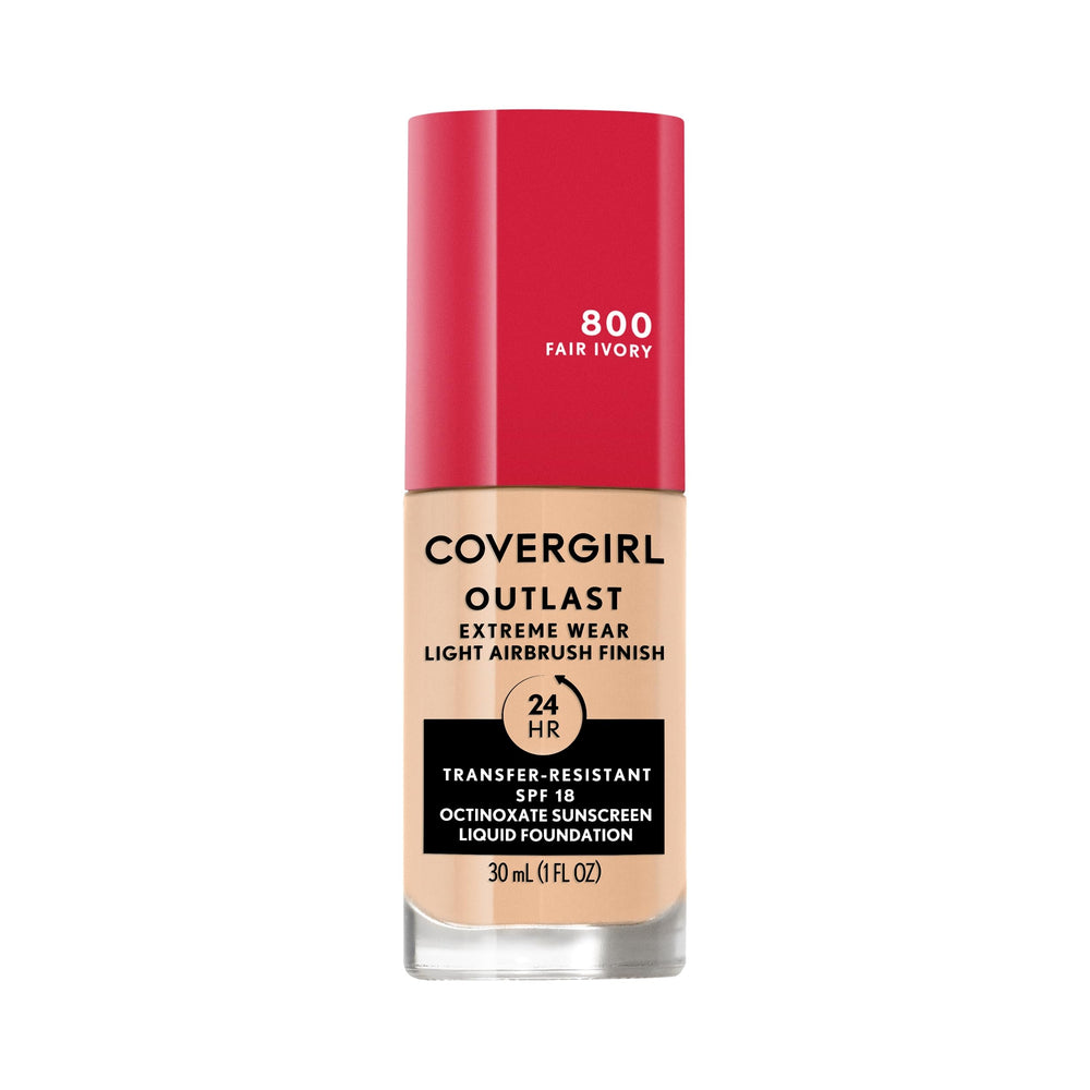 Covergirl Outlast Extreme Wear foundation bottle close-up, showcasing all-day wear