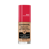 Covergirl Outlast Extreme Wear bottle closeup highlighting lightweight texture for all-day wear