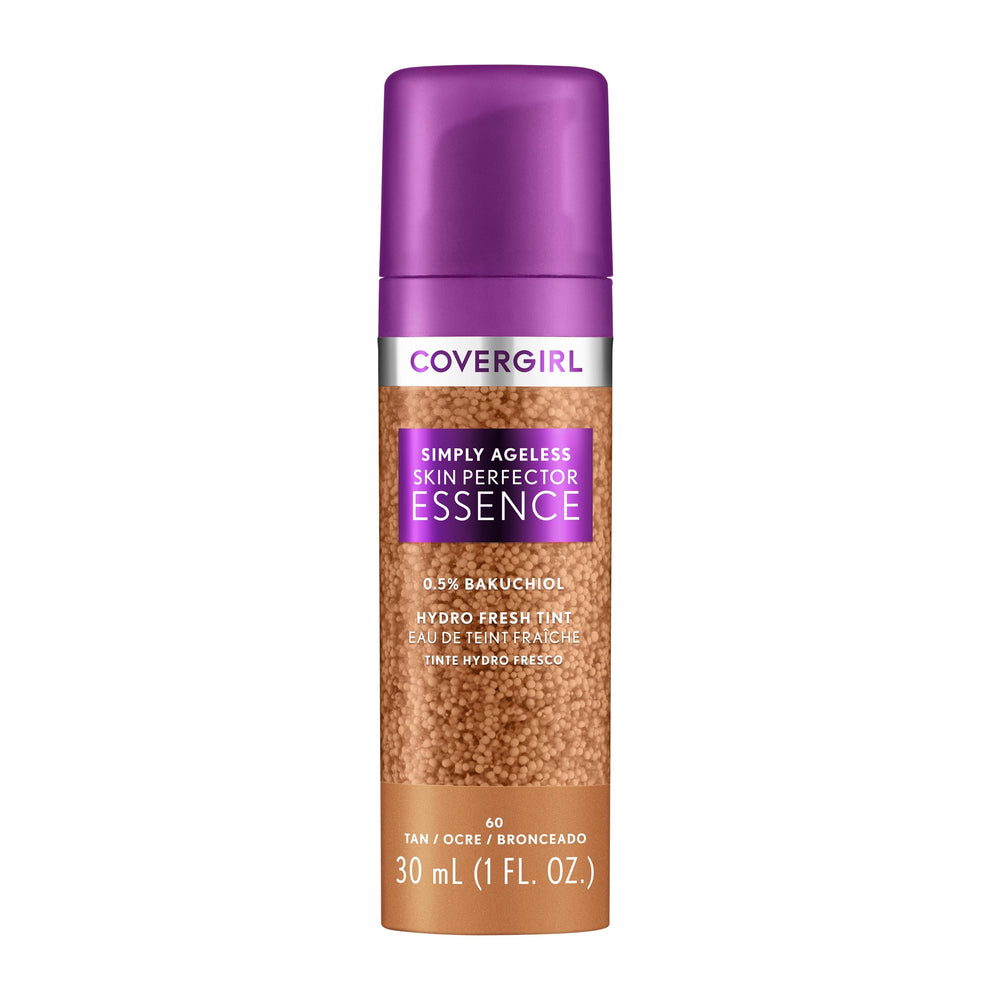 Covergirl Simply Ageless bottle closeup shows gel texture delivering hydration.