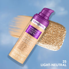 CoverGirl Simply Ageless gel texture close-up emphasizes lightweight wear and skin hydration.