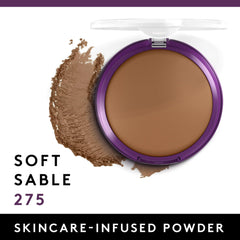 CoverGirl Simply Ageless Soft Sable swatch shows natural finish and even skin tone.