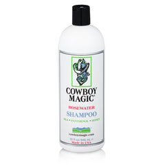 Cowboy Magic Shampoo bottle pour highlighting fast rinse action and deep conditioning.