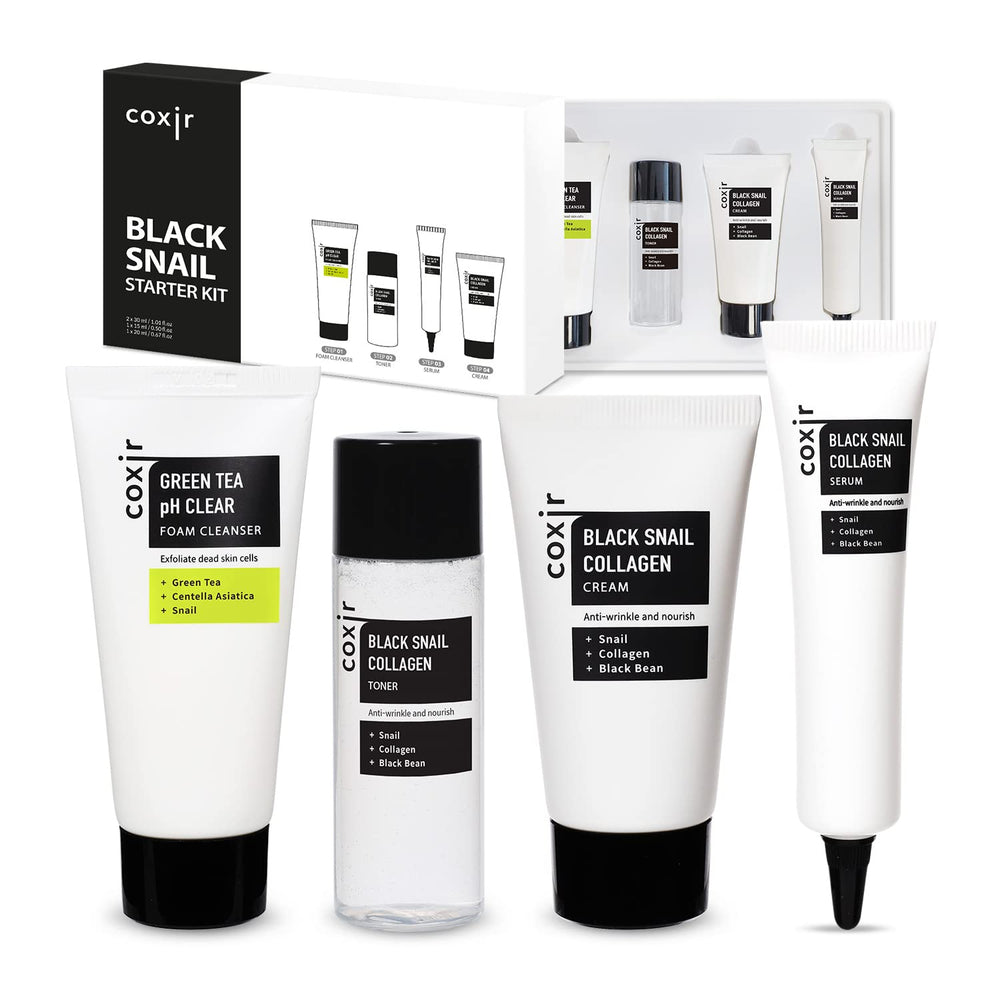 coxir Black Snail Collagen Starter Kit foam cleanser: refreshing cleanse for soft, hydrated skin.
