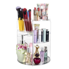 COYAHO 360° rotation makeup organizer top view enables quick access to cosmetics.