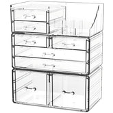 Cq acrylic 3-pack clear makeup organizer top view shows stackable drawers for vanity storage