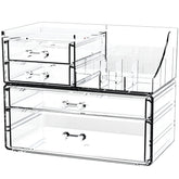 Cq acrylic small makeup organizer with four drawers, perfect for compact vanity storage and easy access.