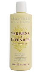 Crabtree & Evelyn Verbena & Lavender Renewing Shampoo bottle showcases vibrant design for healthy scalp support.