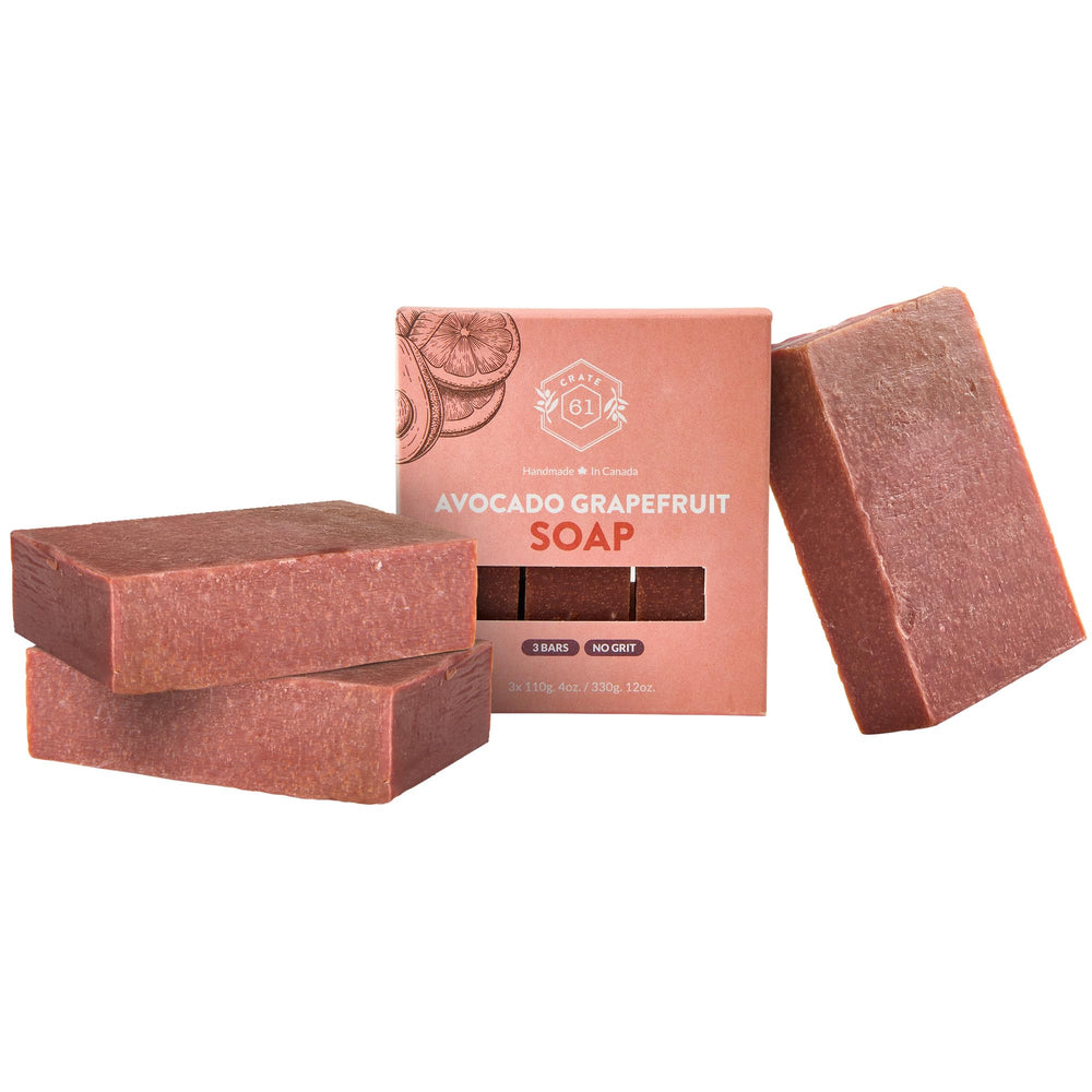 Crate 61 Organics avocado grapefruit soap pack closeup for daily cleansing.
