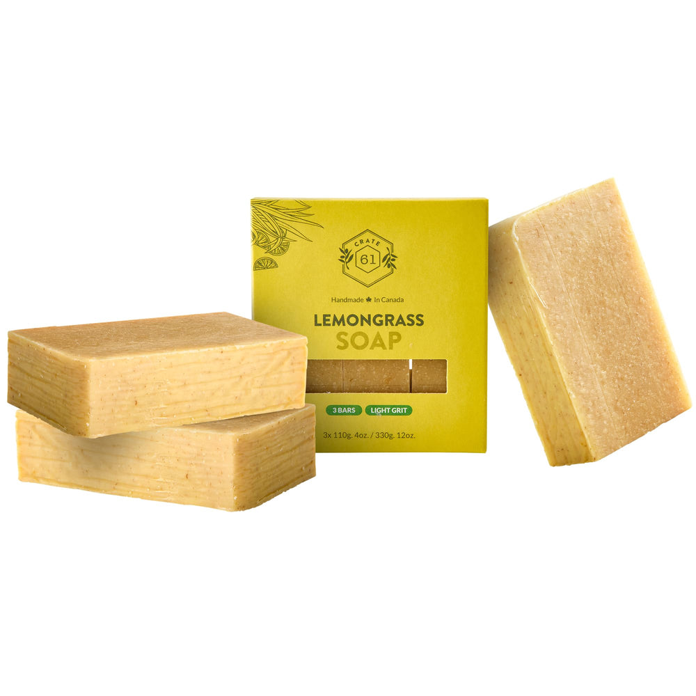 Crate 61 Organics lemongrass bar soap pack front view for gifting and daily refresh.