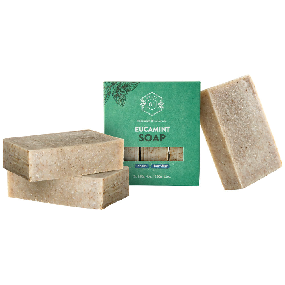 Crate 61 Organics Eucamint bar soap closeup for clean skin.