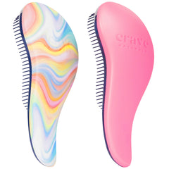 Crave Naturals Glide Thru Detangler Brush pink closeup demonstrates gentle knot-taming action.