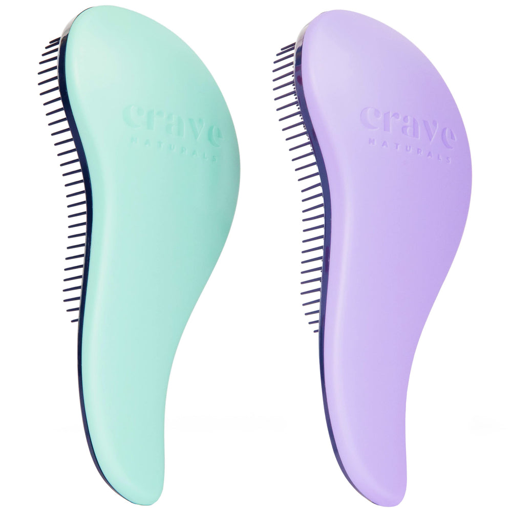 Crave Naturals Glide Thru brush pack in turquoise and purple for tangle-free styling.