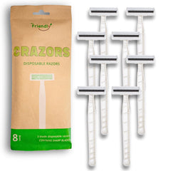 Crazors disposable razor closeup shows a three-blade glide for smooth shaving.