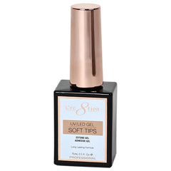 Cre8tion Extend Gel bottle close-up shows strong adhesive bonding for durable soft gel tip extensions.
