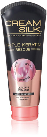 Cream Silk Triple Keratin Rescue bottle promises smooth, straight strands