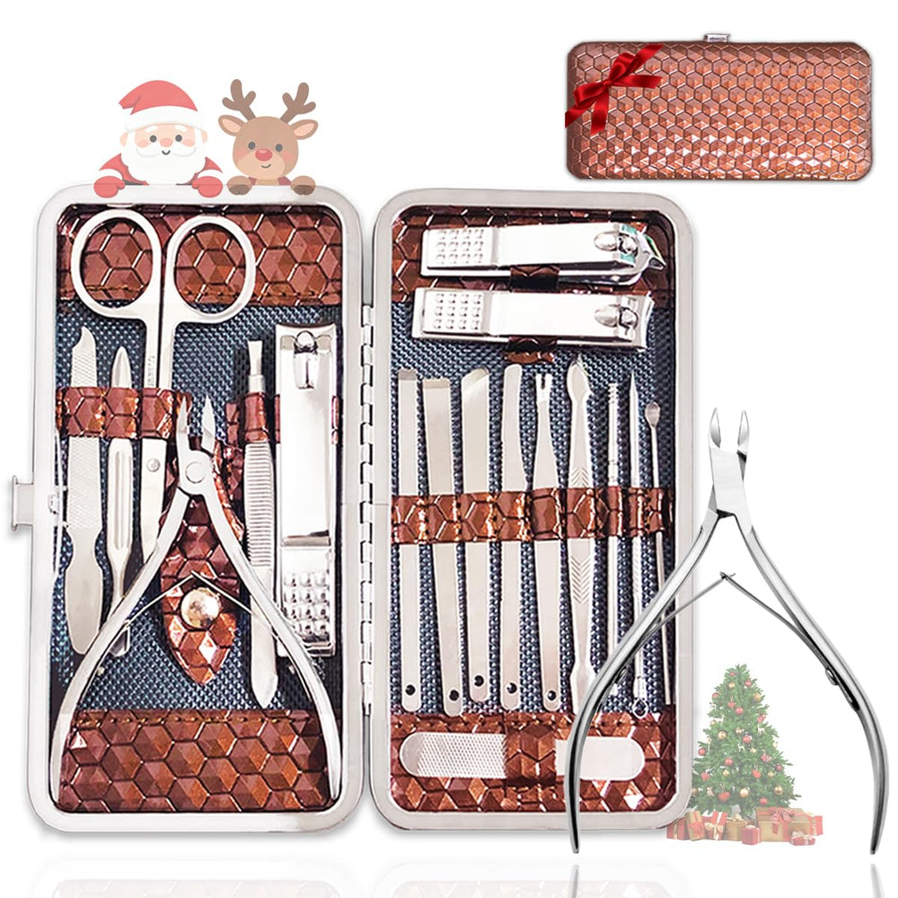 Credon nail clippers set in PU leather case for travel grooming.