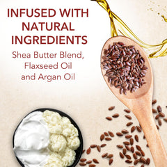Creme of Nature argan oil and flaxseed oil swirls highlight nourishing shine and moisture.