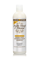 Creme of Nature detangling shampoo bottle poured for silky slip and easy detangling.