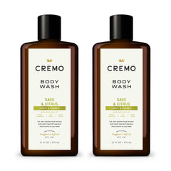Cremo Rich-Lathering Sage & Citrus Body Wash bottle shows luxurious lather for everyday cleansing.