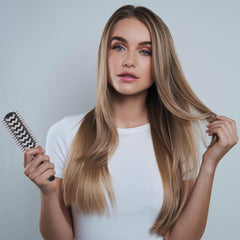 Cricket Static Free Fast Flo Color Vent Hair Brush ball-tipped bristles detangle while preventing snags.