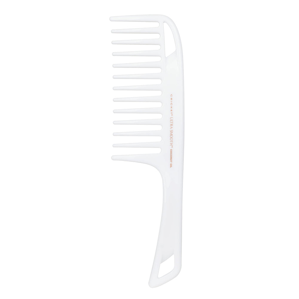 Cricket Ultra Smooth Coconut Detangler Comb on wet hair for gentle detangling.