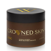 Crowned Skin King Cologned Body Butter tub highlights rich texture for daily moisturization.