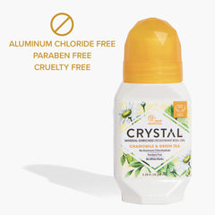 Crystal Essence crystal mineral deodorant roll-on side view highlights lightweight, non-sticky formula.