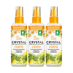 Crystal Essence Deodorant Essence Spray bottle with chamomile and green tea aroma for all-over use.