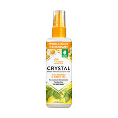 Crystal Essence Deodorant Spray bottle with chamomile and green tea scent for odor control