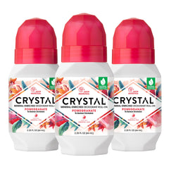 Crystal Essence mineral deodorant pomegranate pack front shows three-pack for extended odor protection
