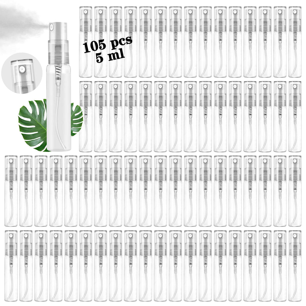 Csdtylh 105pcs mini spray bottles in clear glass for sampling perfume on the go.