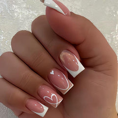 CTTHNBD Square Press On Nails Medium in white French tip full cover for salon-like wear
