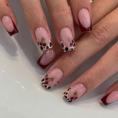 CTTHNBD square press-on nails with short French tip and leopard print for daily chic.