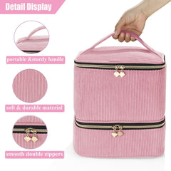 CTWWFS Corduroy Nail Polish Organizer pink bottom compartment holds bottles securely.