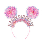 CUBACO birthday headband pink crown worn by an adult for festive party photos.