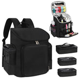 Cubetastic hairstylist traveling backpack front view enables hands-free travel and easy setup.