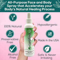 Curativa Bay Skin Spray organic label highlights natural, gentle formulation.